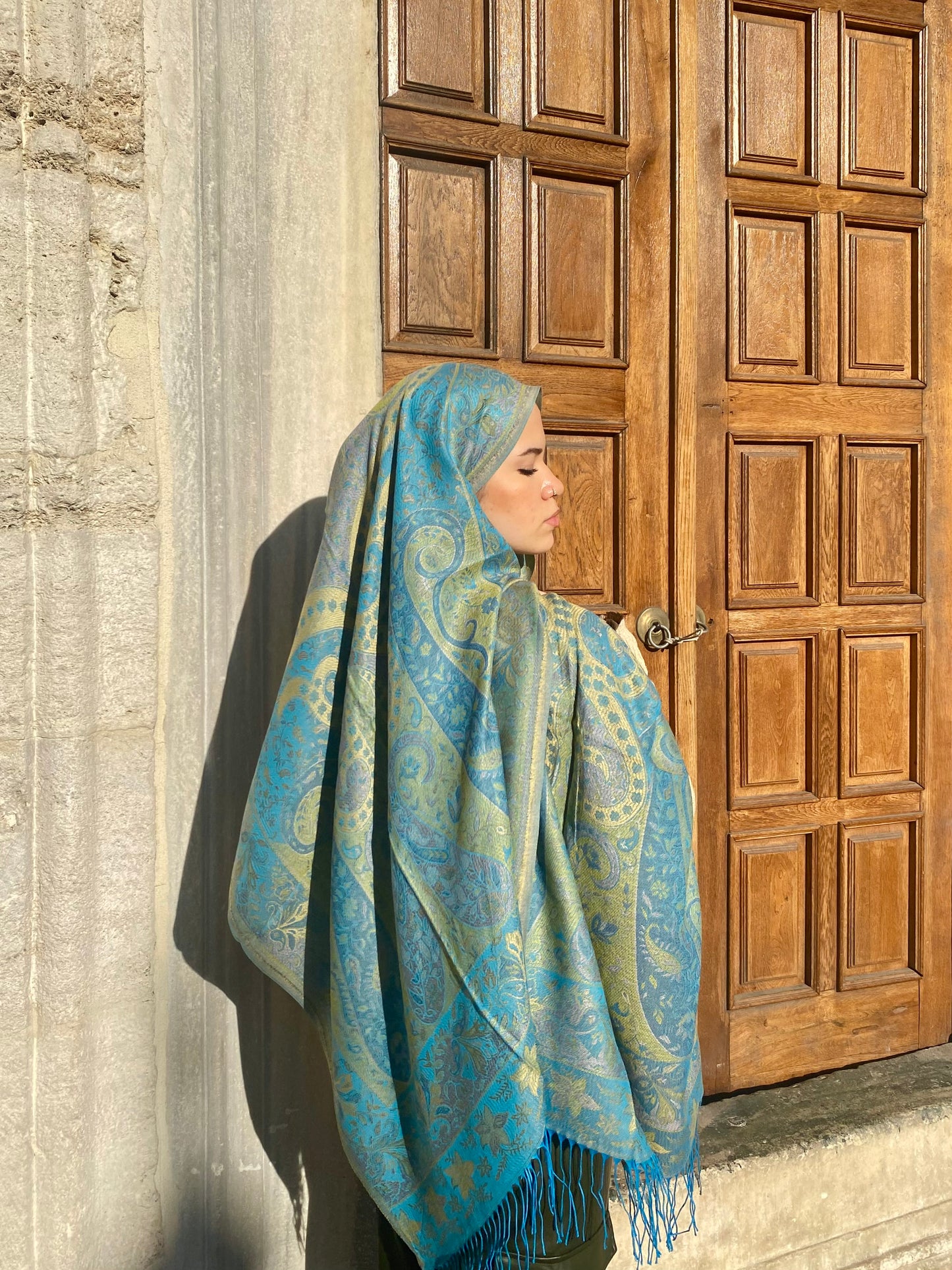 “Lime Sky Mirage” Pashmina