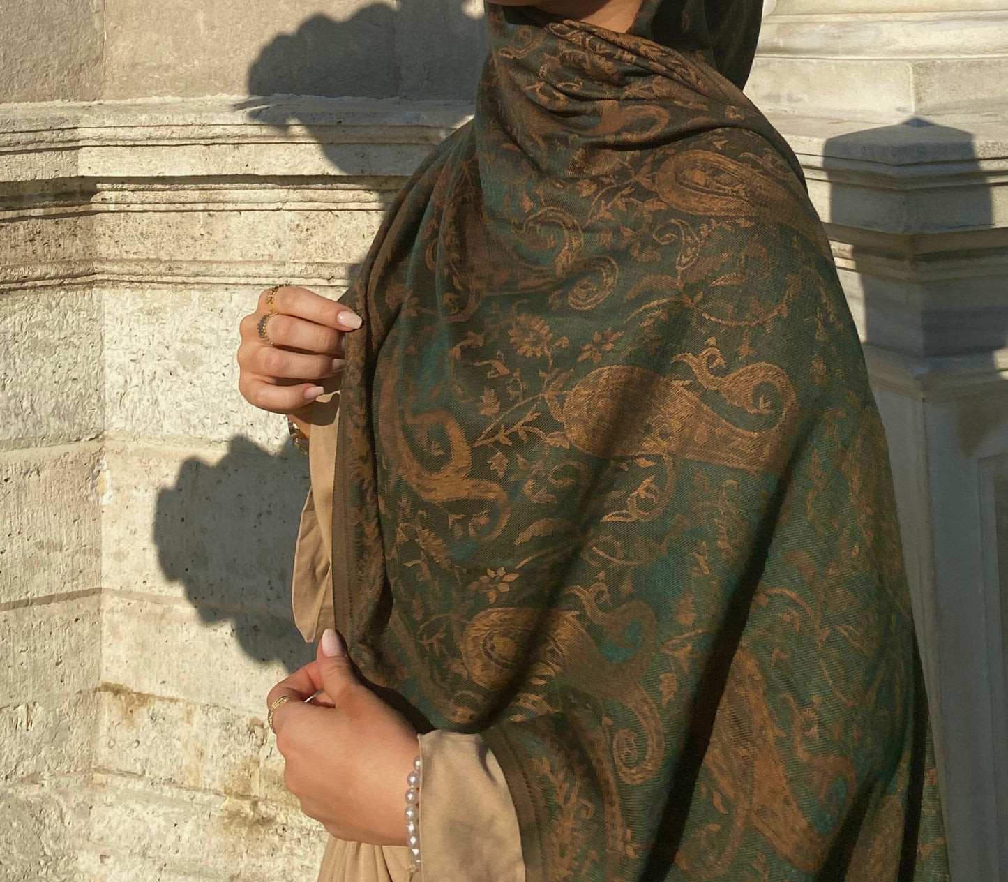 "Bronzed Verdent Mirage" Pashmina